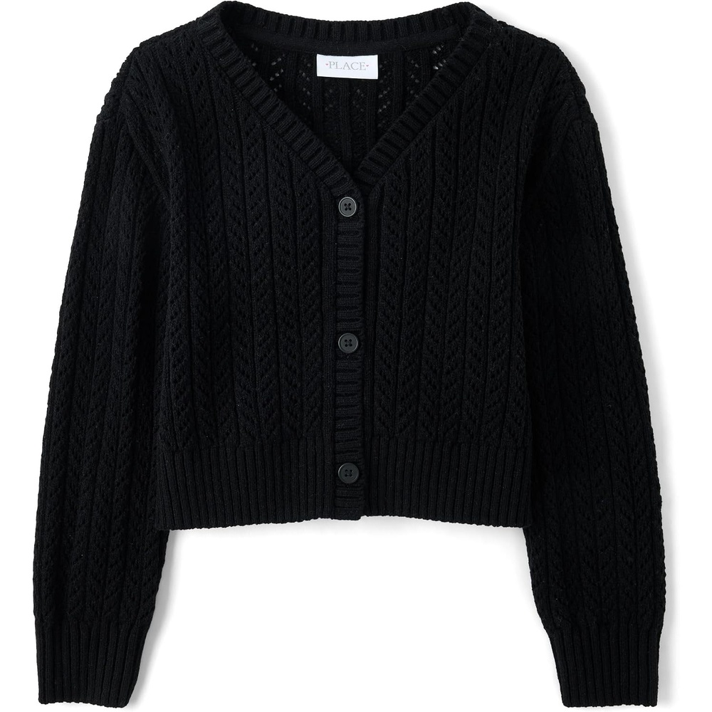image:imageThe Childrens Place Girls Long Sleeve Button Front CardiganBlack