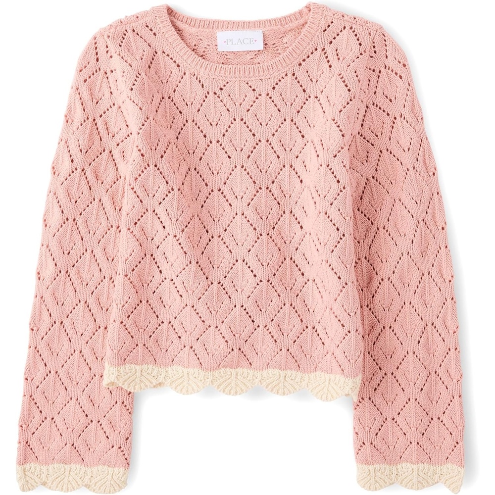 image:imageThe Childrens Place Girls Long Sleeve Crew Neck Pullover SweaterPink Melon