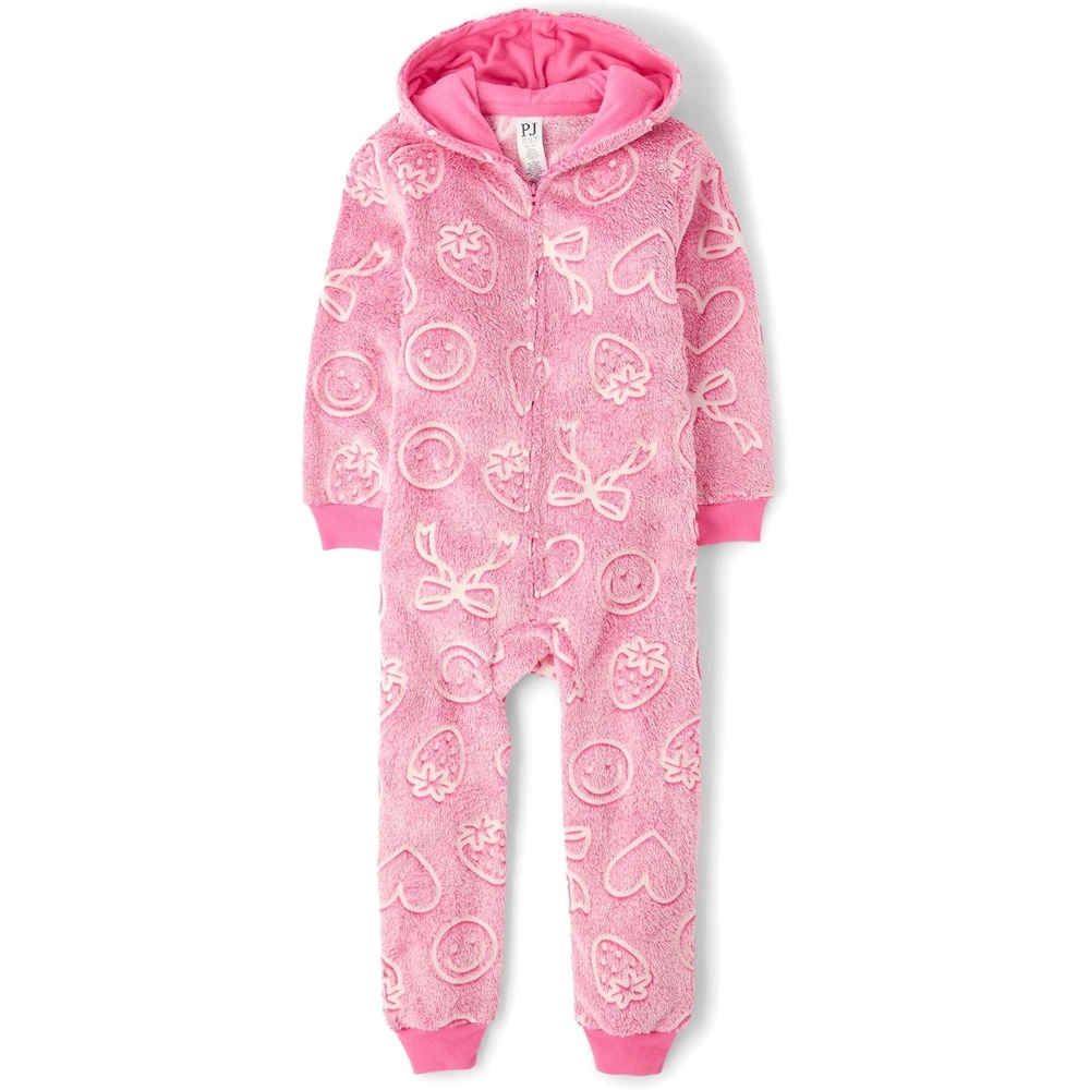 image:imageThe Childrens Place Girls Long Sleeve Fleece Zip Up One Piece PajamaBow Glow