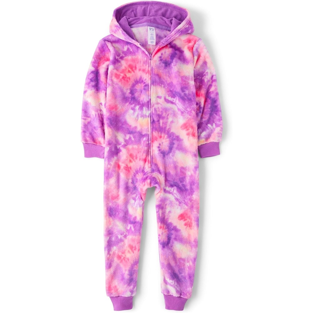 image:imageThe Childrens Place Girls Long Sleeve Fleece Zip Up One Piece PajamaPink Purple Spiral