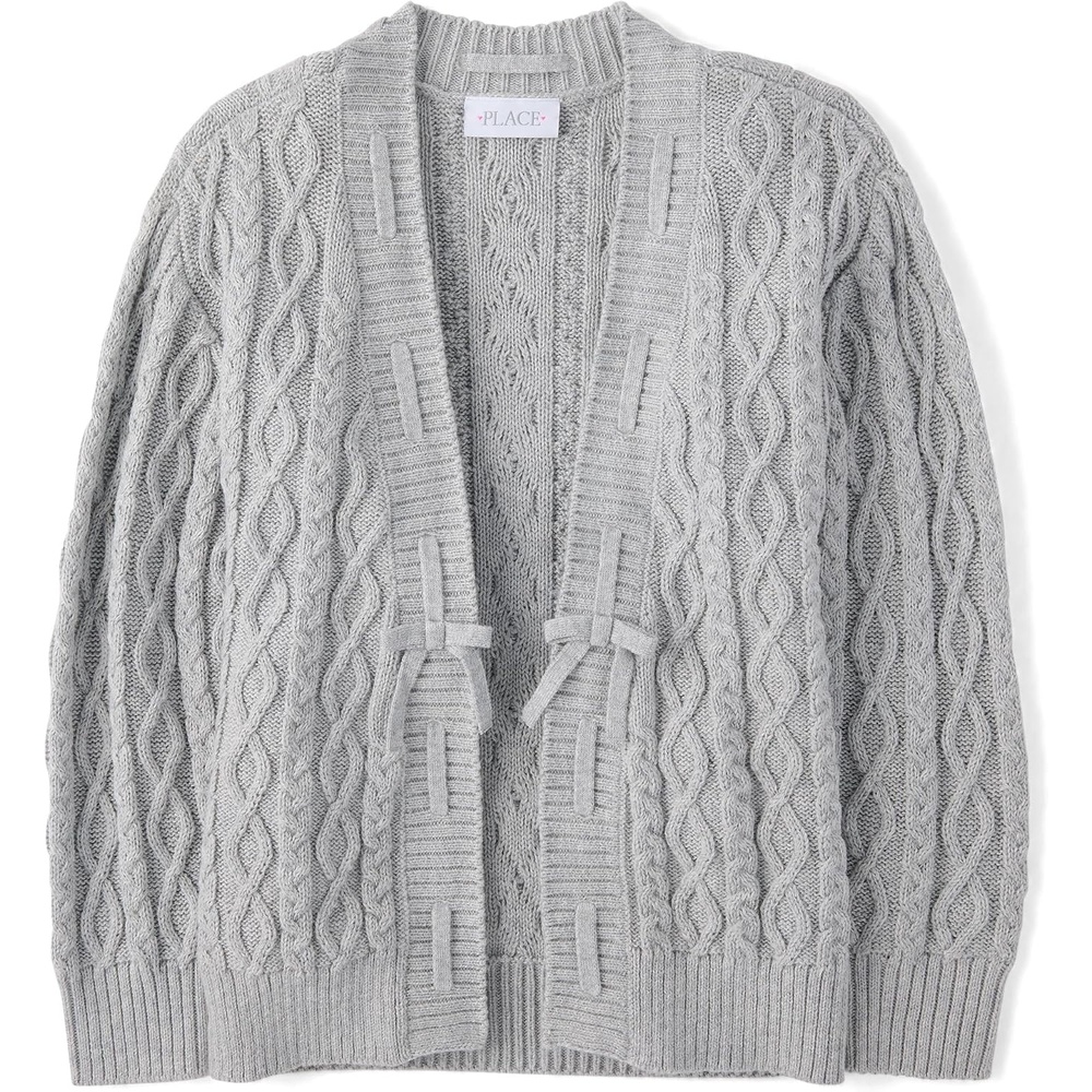 image:imageThe Childrens Place Girls Long Sleeve Open Front Knit CardiganMist