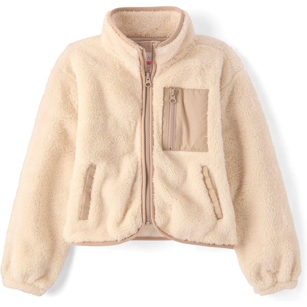 image:imageThe Childrens Place Girls Long Sleeve Sherpa Fleece Full Zip JacketBeige