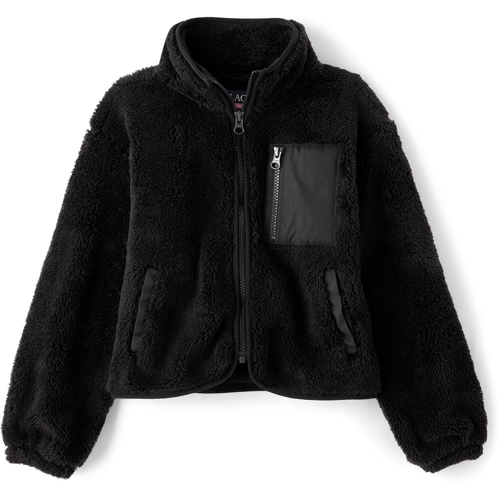 image:imageThe Childrens Place Girls Long Sleeve Sherpa Fleece Full Zip JacketClassic Black