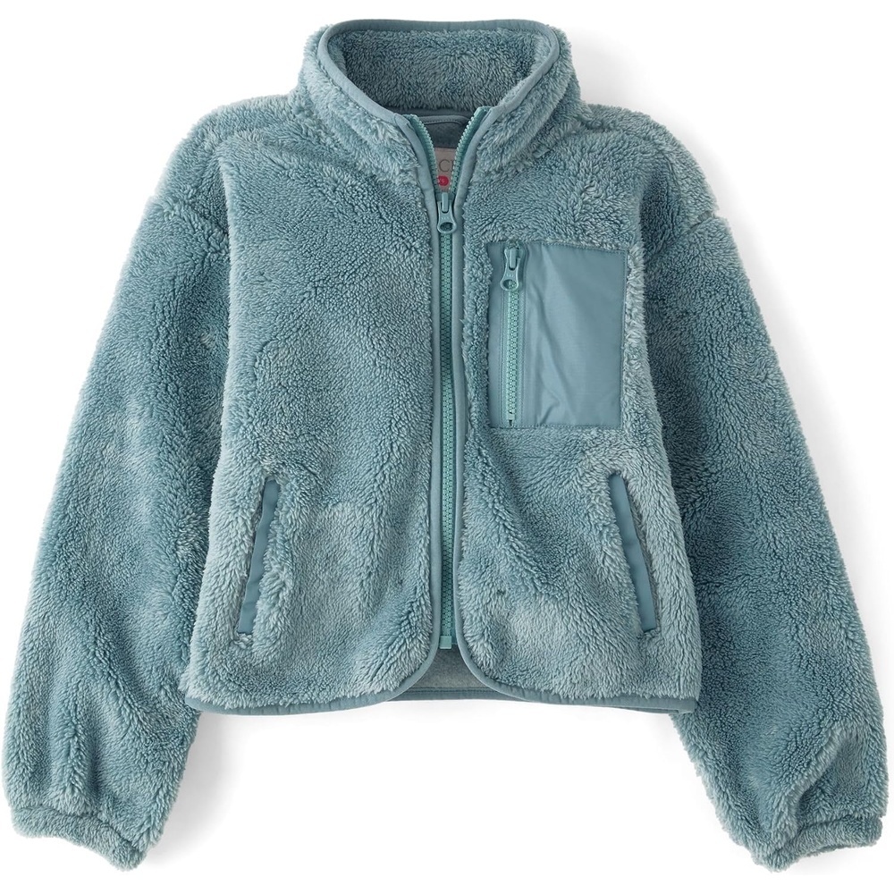 image:imageThe Childrens Place Girls Long Sleeve Sherpa Fleece Full Zip JacketStormwater