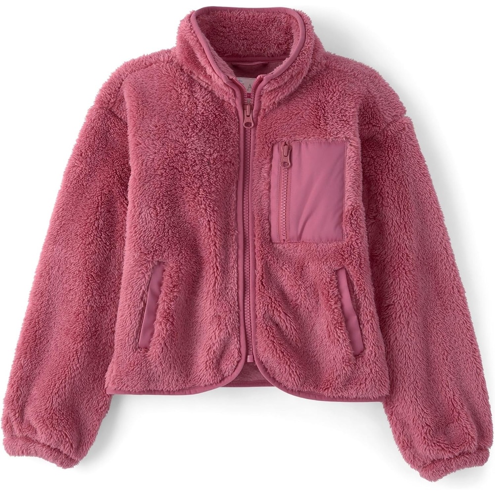 image:imageThe Childrens Place Girls Long Sleeve Sherpa Fleece Full Zip JacketVintage Rose