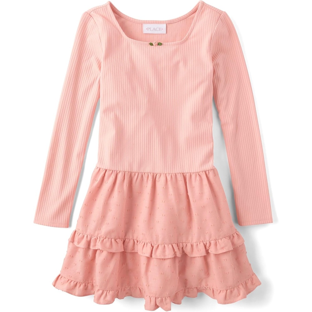 image:imageThe Childrens Place Girls Long Sleeve Tiered DressPink Melon