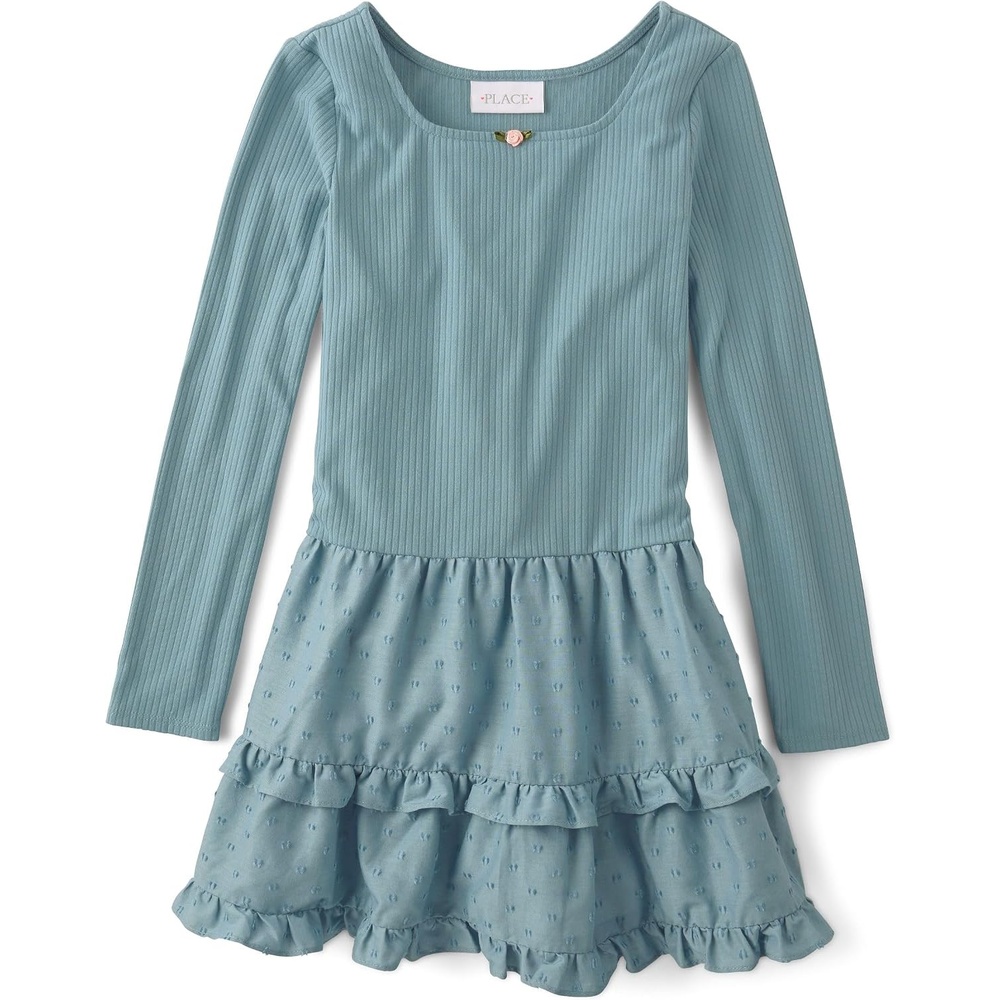 image:imageThe Childrens Place Girls Long Sleeve Tiered DressStormwater