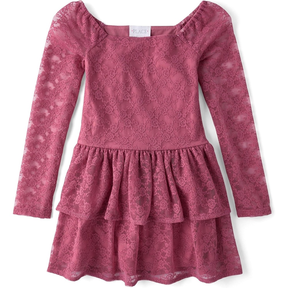 image:imageThe Childrens Place Girls Long Sleeve Tiered DressVintage Rose