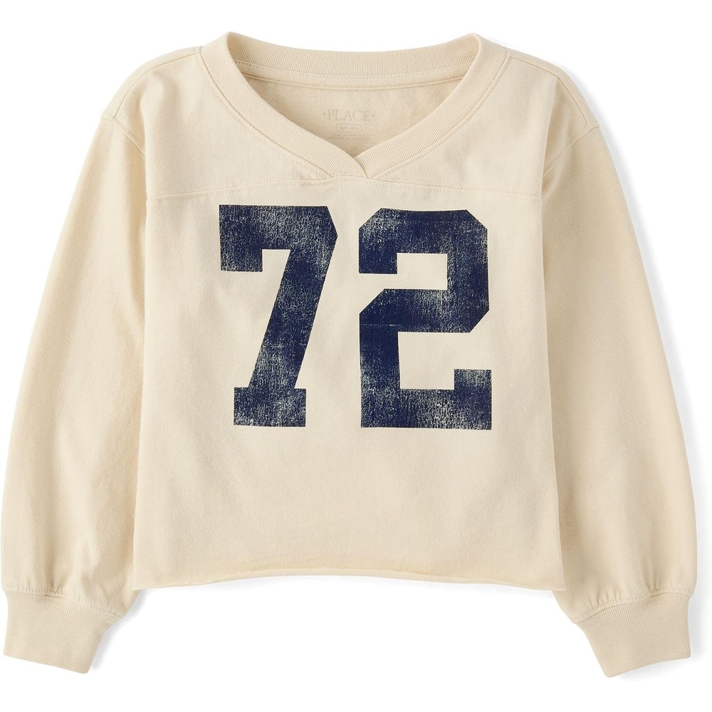 image:imageThe Childrens Place Girls Long Sleeve Varsity Sueded TopHay Stack