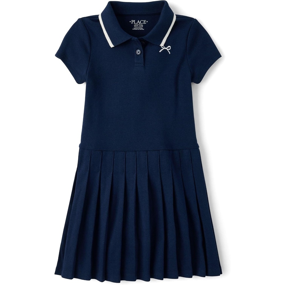image:imageThe Childrens Place Girls Short Sleeve Drop Waist Polo DressTidal