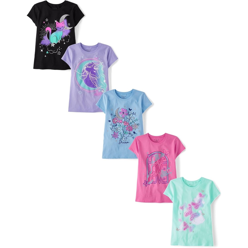 image:imageThe Childrens Place Girls Short Sleeve Graphic Tshirts 5PackLove Trends