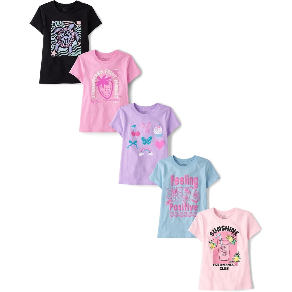 image:imageThe Childrens Place Girls Short Sleeve Graphic Tshirts 5PackSunStrawberryPositiveIconsTurtle