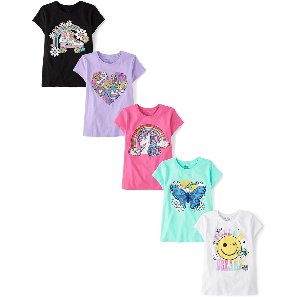 image:imageThe Childrens Place Girls Short Sleeve Graphic Tshirts 5PackTrend Icons