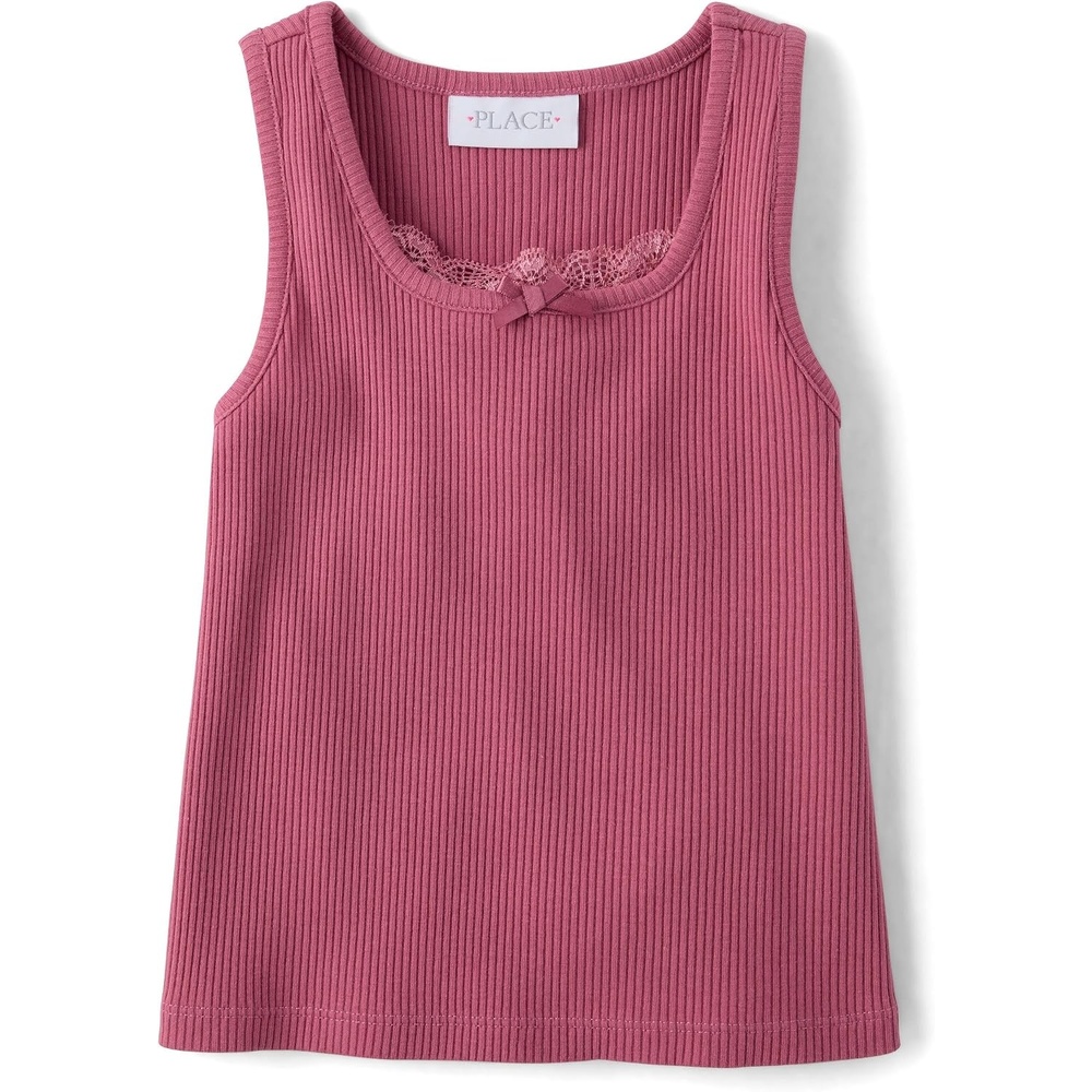 image:imageThe Childrens Place Girls Sleeveless Lace Ribbed Tank TopsVintage Rose