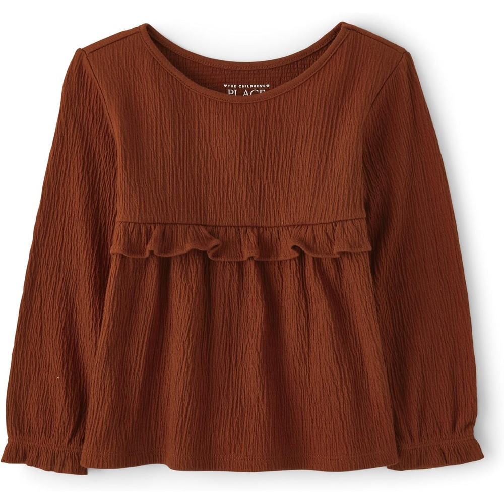 image:imageThe Childrens Place Girls and Toddler Long Sleeve Everyday Casual Knit ShirtHot Spice