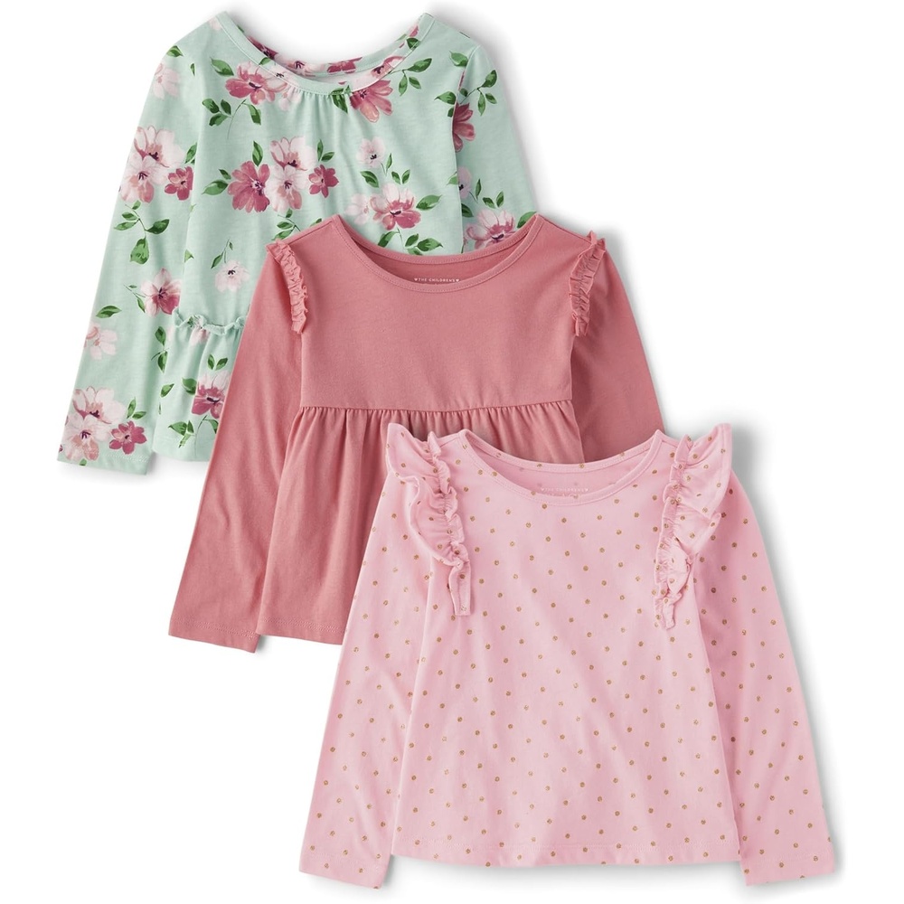 image:imageThe Childrens Place Girls and Toddler Long Sleeve Everyday Casual Knit ShirtWindsor Rose 3pack