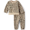 The Children’s Place Baby Girls’ And Newborn Long Sleeve Premium Fleece Top and Pant,2-piece Outfit Set(Canoe Leopard)