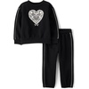 The Children’s Place Baby Girls’ And Toddler Long Sleeve Active Shirt and Pant, 2 Piece Outfit(Black Heart)