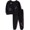 The Children’s Place Baby Girls’ And Toddler Long Sleeve Active Shirt and Pant, 2 Piece Outfit(Black Stars)