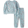The Children’s Place Baby Girls’ And Toddler Long Sleeve Active Shirt and Pant, 2 Piece Outfit(Dusky Blue Floral)