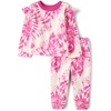 The Children’s Place Baby Girls’ And Toddler Long Sleeve Active Shirt and Pant, 2 Piece Outfit(Fuschia Tie Dye)