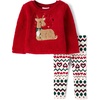 The Children’s Place Baby Girls’ And Toddler Long Sleeve Active Shirt and Pant, 2 Piece Outfit(Holiday Reindeer Sherpa)
