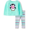 The Children’s Place Baby Girls’ And Toddler Long Sleeve Active Shirt and Pant, 2 Piece Outfit(Penguin Sherpa)