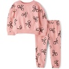 The Children’s Place Baby Girls’ And Toddler Long Sleeve Active Shirt and Pant, 2 Piece Outfit(Pink Kiss Bows)
