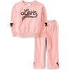 The Children’s Place Baby Girls’ And Toddler Long Sleeve Active Shirt and Pant, 2 Piece Outfit(Pink Melon Love)