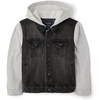 The Children’s Place Boys’ Long Sleeve Fleece and Denim Hooded Jacket(Washed Black)