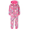 The Children’s Place Girls’ Long Sleeve Fleece Zip Up One Piece Pajama(Neon Peony Food)