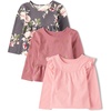 The Children’s Place Girls and Toddler Long Sleeve Everyday Casual Knit Shirt(Gray Floral/Rose/Pink 3-pack)