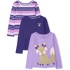 The Children’s Place Girls and Toddler Long Sleeve Everyday Casual Knit Shirt(Iris Stripe/Iris/Purple Fox 3-pack)