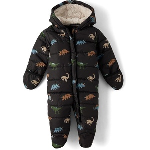 The Children’s Place Baby And Newborn Water and Wind Resistant,microfleece Lined,long Sleeve Zip Front Snowsuit(Black Dino)
