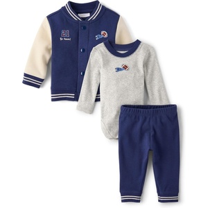 The Children’s Place Baby Boys’ And Newborn Jacket,long Sleeve Bodysuit and Pant,3-piece Playwear Outfit(Thunder Blue Varsity)