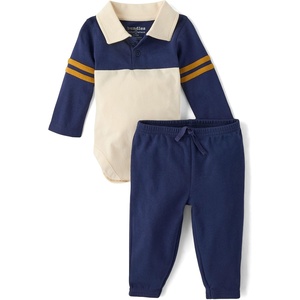 The Children’s Place Baby Boys’ And Newborn Long Bodysuit and Pant,2-piece Playwear Set(Thunder Blue)