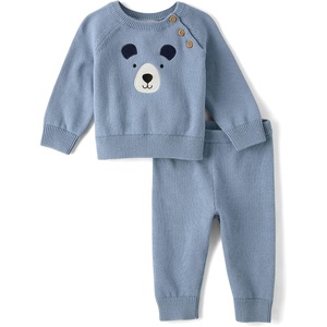 The Children’s Place Baby Boys’ And Newborn Long Sleep Top and Pant,2-piece Outfit Set(Carbon Blue Bear)