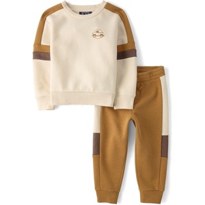 The Children’s Place Baby Boys’ And Toddler Active Long Premium Fleece Sweatshirt and Pant,2-piece Outfit Set(Hay Stack Vehicle)