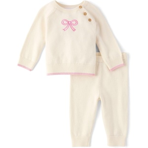 The Children’s Place Baby Girls’ And Newborn Long Sleep Top and Pant,2-piece Outfit Set(Fair Ivory Bow)