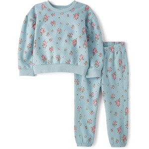The Children’s Place Baby Girls’ And Toddler Long Sleeve Active Shirt and Pant, 2 Piece Outfit(Dusky Blue Floral)