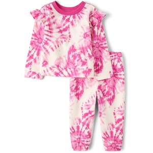 The Children’s Place Baby Girls’ And Toddler Long Sleeve Active Shirt and Pant, 2 Piece Outfit(Fuschia Tie Dye)