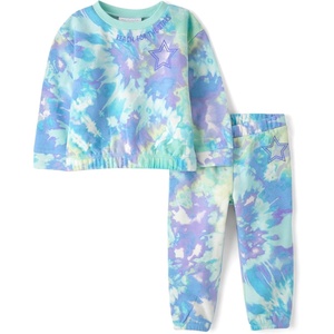 The Children’s Place Baby Girls’ And Toddler Long Sleeve Active Shirt and Pant, 2 Piece Outfit(Green Glow Tie Dye)