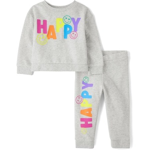 The Children’s Place Baby Girls’ And Toddler Long Sleeve Active Shirt and Pant, 2 Piece Outfit(Happy)