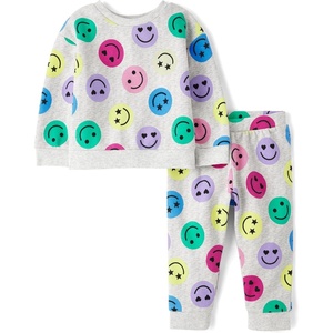 The Children’s Place Baby Girls’ And Toddler Long Sleeve Active Shirt and Pant, 2 Piece Outfit(Happy Faces)