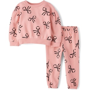 The Children’s Place Baby Girls’ And Toddler Long Sleeve Active Shirt and Pant, 2 Piece Outfit(Pink Kiss Bows)