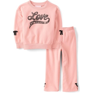 The Children’s Place Baby Girls’ And Toddler Long Sleeve Active Shirt and Pant, 2 Piece Outfit(Pink Melon Love)