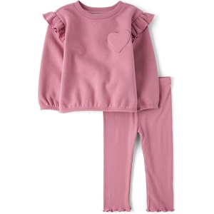 The Children’s Place Baby Girls’ And Toddler Long Sleeve Active Shirt and Pant, 2 Piece Outfit(Purple Heart)