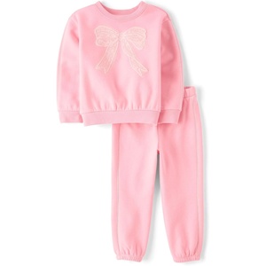 The Children’s Place Baby Girls’ And Toddler Long Sleeve Active Shirt and Pant, 2 Piece Outfit(Rose Pottery Bow)