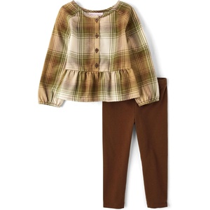 The Children’s Place Baby Girls’ And Toddler Long Sleeve Active Shirt and Pant, 2 Piece Outfit(Truly Olive)