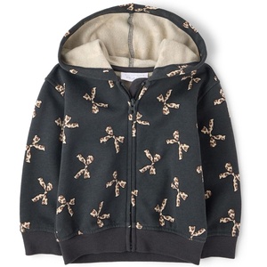 The Children’s Place Baby Girls’ Long Sleeve Hooded Fleece Full Zip Up(Leopard Bows)